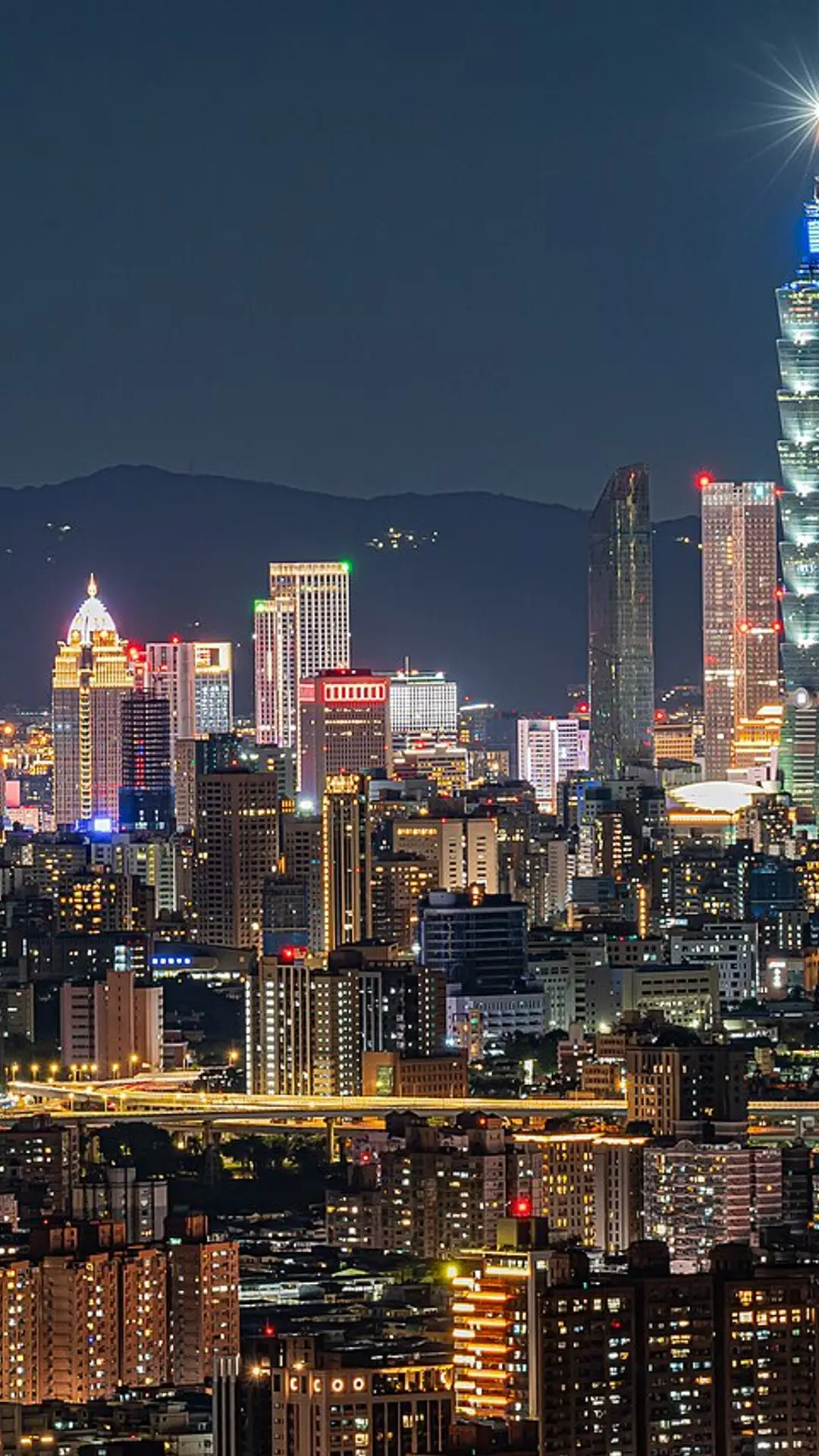 Taipei skyline at night with Taipei 101